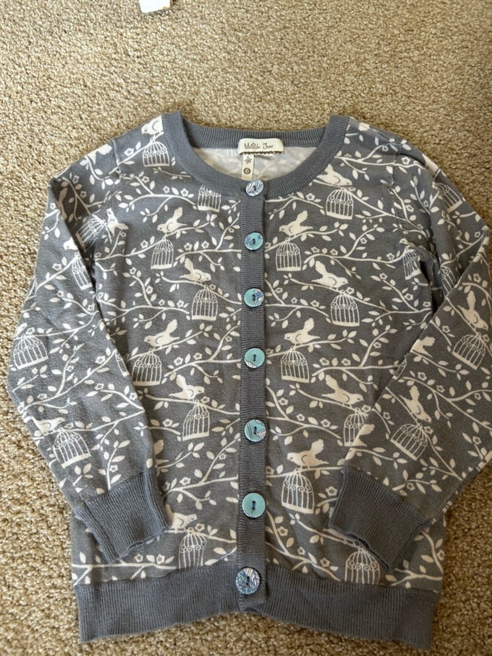 Matilda Jane Gray & White Birdcage Knit Cardigan with Blue Buttons